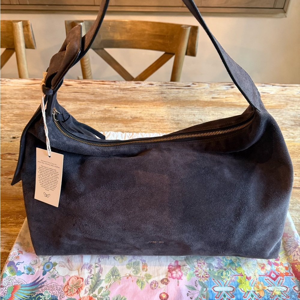 Johnny Was blue grey suede purse BNWT